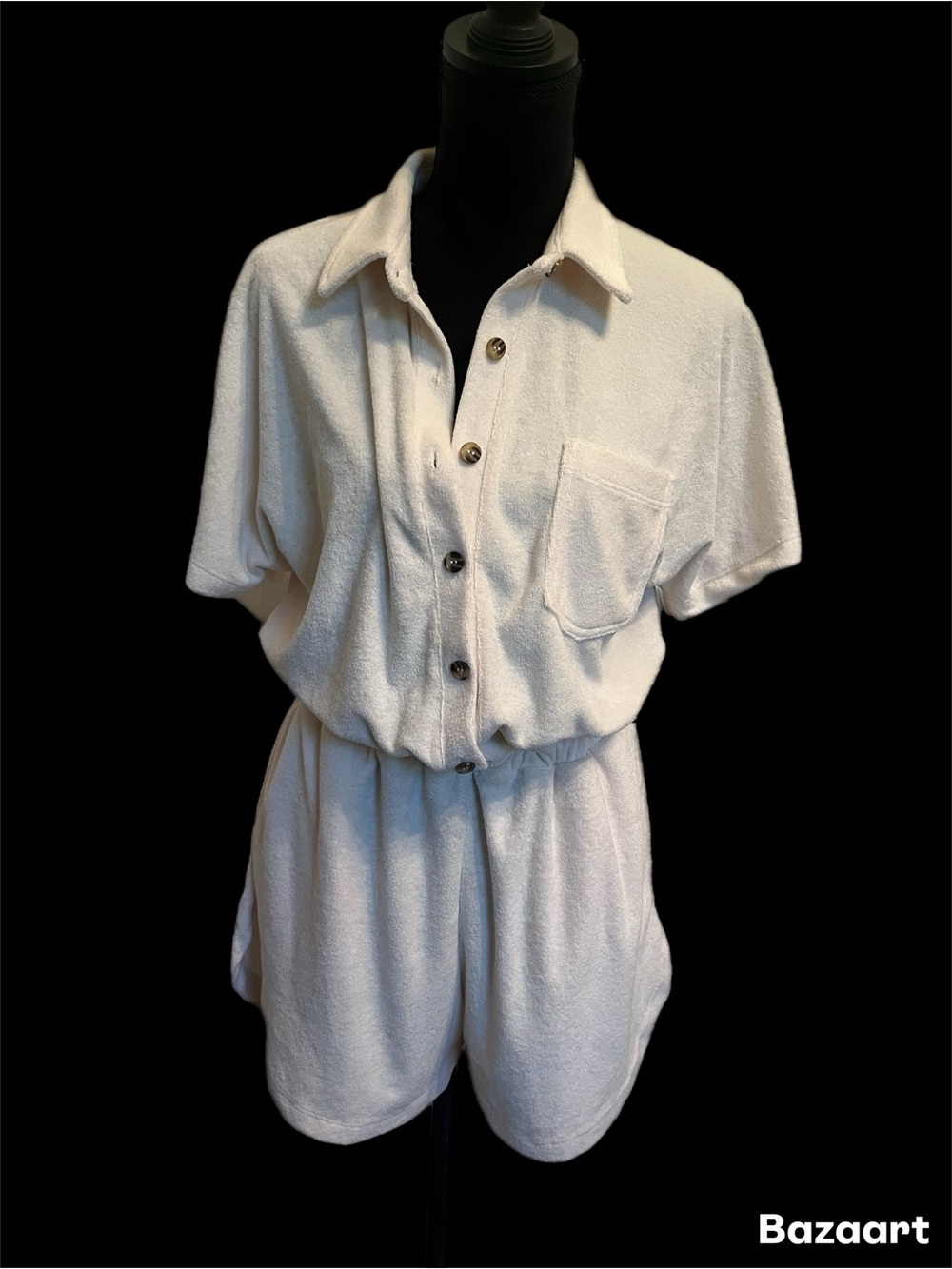 Thrive Societe Cream Terry Button-Front Romper size S